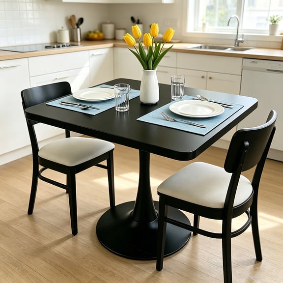 AUU Black 27.6" Square Mid-Century Tulip Table  Thickened Edge Metal Pedestal Base, Compact Bistro Dining Table for Kitchen, Living Room, Cafe, or Small Spaces