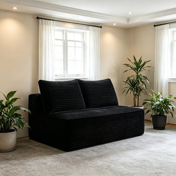 AUU Black 58" Plush Fabric Cloud L-Shape Sectional Couch with R-Shape Chaise  Deep Seat 2-Seater Modern Sofa for Compact Living Rooms or Apartments