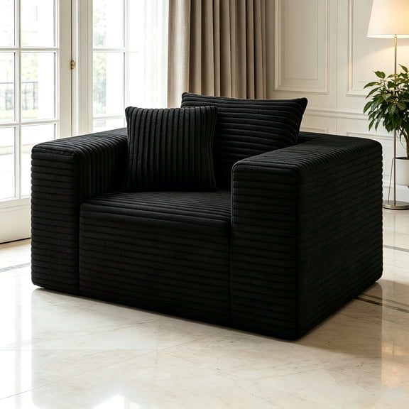 AUU Black Boneless Sofa Chair  No Assembly Couch in a Box, Memory Foam Mini Cloud Reading Chair with Throw Pillow for Living Room, Bedroom, or Small Space
