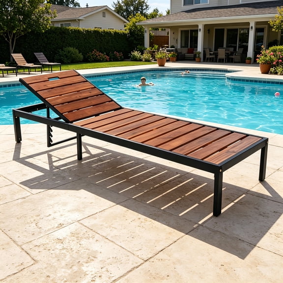 AUU Black & Brown Outdoor Daybed Recliner Chaise Lounge Adjustable Backrest Pool Lounge Chair for Patio, Poolside, or Beach