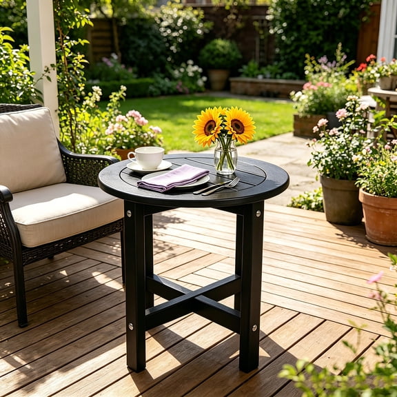 AUU Black HDPE Compact Outdoor Side Table 16" Square All-Weather Patio End Table for Deck, Balcony, or Poolside, Lightweight & Easy-Clean Surface
