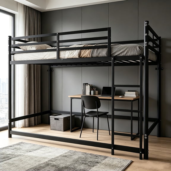 AUU Black Twin-Over-Twin Metal Bunk Bed with Ladder, Safety Guardrails & Storage  Quiet, Squeak-Resistant Frame for Shared Bedrooms