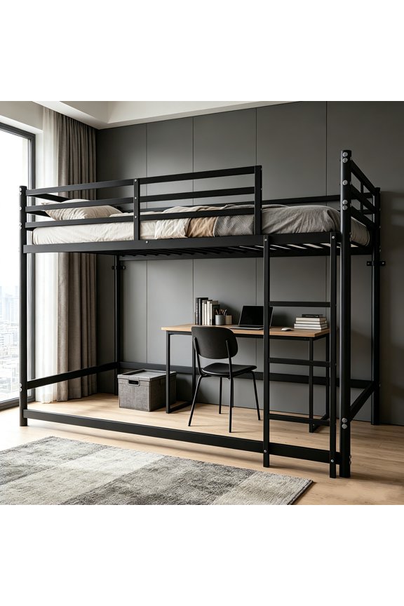 AUU Black Twin-Over-Twin Metal Bunk Bed with Ladder, Safety Guardrails & Storage  Quiet, Squeak-Resistant Frame for Shared Bedrooms