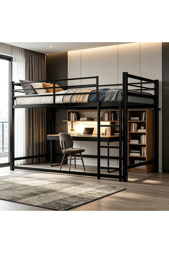 AUU Black Twin Over Twin Metal Bunk Bed with Ladder, Safety Rails & Storage  Sturdy Noise-Free Frame, Space-Saving Design for Bedroom or Dorm