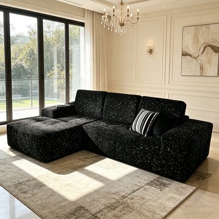 AUU Boneless Cloud Sectional Sofa for Living Room, Green L-Shaped Modular Couch with Chaise and Deep Seat, No Assembly Required Sofa in a Box (Left Facing, Black)