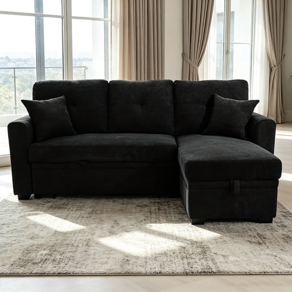 AUU Breathable Fabric L-Shaped Sleeper Sectional Sofa – Pull-Out Bed, Reversible Chaise & Storage, Convertible Sofa Bed for Small Spaces, Living Room Furniture