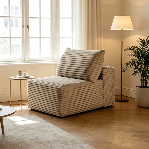 AUU Camel 1-Seater Modular Corduroy Chaise Lounge Sofa  No Assembly Required, Plush Cloud-Like Seating with High-Resilience Foam & Spring Support for Living Room or Apartment