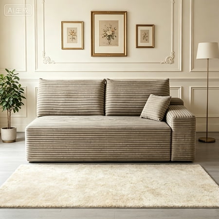 AUU Camel Plush Corduroy Modular Sectional Sofa – 3-Seater Right-Facing Chaise Lounge, No Assembly Required, Comfortable Couch for Living Room