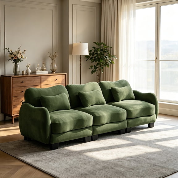 AUU Chenille 3-Seater Modular Sofa with Ergonomic Curve Design & Lumbar Pillow – Soft Supportive Couch, Easy Assembly for Living Room, Office, or Apartment