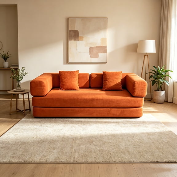 AUU Compressed Velvet Double Sofa Bed – Extra-Wide Sponge-Filled Convertible Couch, Fine Striped Upholstery, No-Assembly Multi-Functional Lounge for Living Room, Apartment, or Guest Space
