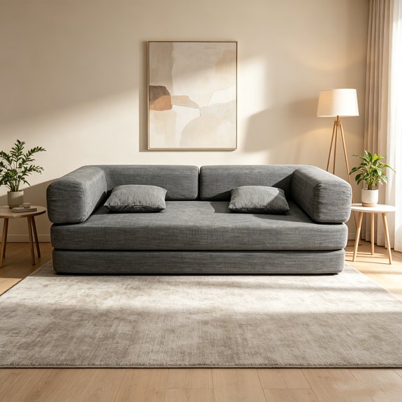 AUU Compressed Velvet Double Sofa Bed – Extra-Wide Sponge-Filled Convertible Couch, Fine Striped Upholstery, No-Assembly Multi-Functional Lounge for Living Room, Apartment, or Guest Space
