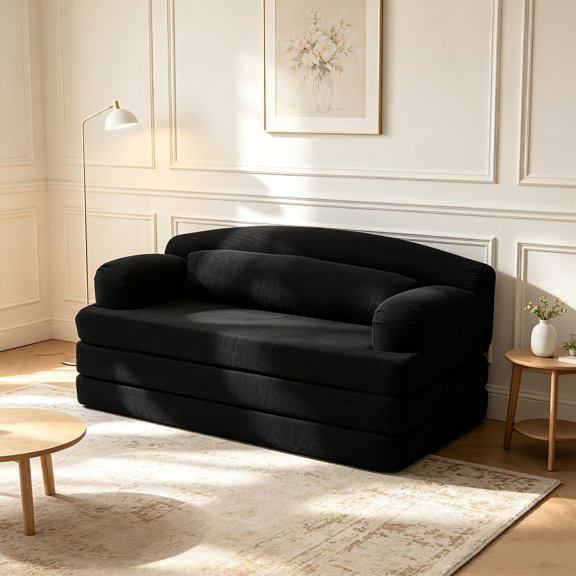 AUU Compression Micro Corduroy 2-Seater Convertible Sofa Bed with Removable Covers – Space-Saving Modular Floor Couch for Small Apartments, Guest Rooms, or Studios