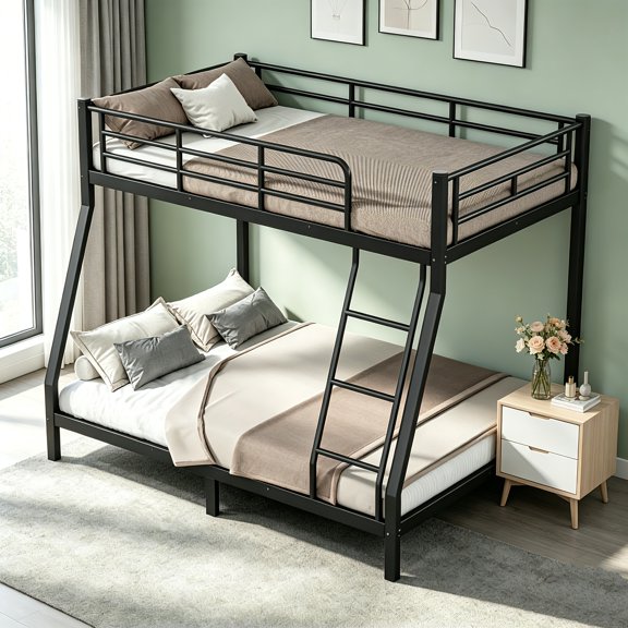 AUU Convertible Twin-Over-Full Metal Bunk Bed for Various Users Space-Saving Split-Design Frame, Noise-Reduced Round Tube Construction, No Box Spring Needed, Black