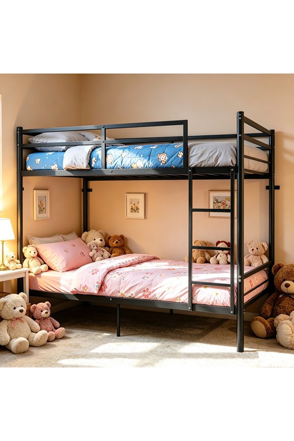 AUU Convertible Twin-Over-Twin Heavy-Duty Metal Bunk Bed with Ladder, Full-Length Guardrail, Storage Space & Noise-Free Frame  Splits into 2 Beds, No Box Spring Needed, 275 lb Capacity