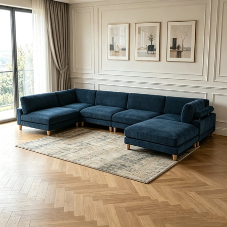 AUU Corduroy Modular Sectional Sofa for 6 – Large Seating Capacity with Adjustable Back Support