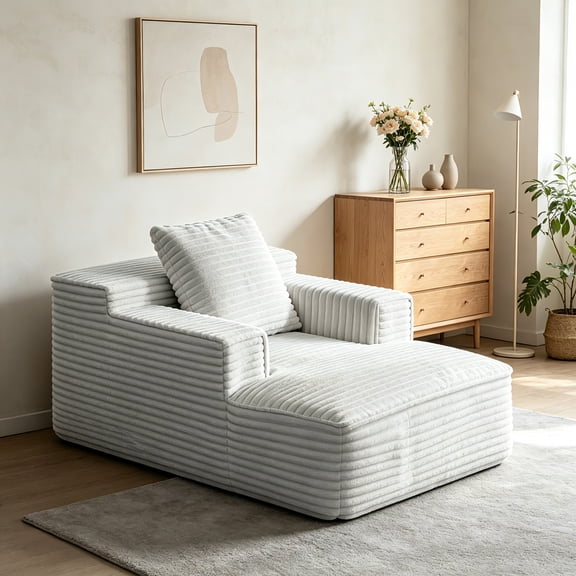 AUU Corduroy Small Chaise Lounge – Reclinable Block-Shaped Leisure Single Sofa Couch for Living Room, Balcony, or Small Spaces