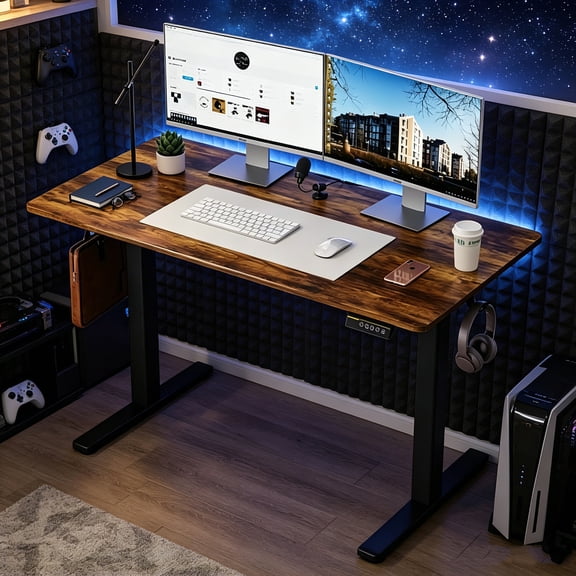 AUU Electric Height Adjustable Standing Desk 48" x 24" – Black Computer Workstation with 3 Memory Presets for Home Office, Study, and Gaming