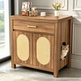 thumbnail image 1 of AUU Espresso Hidden Cat Litter Box Enclosure – Wooden Washroom Cat House Nightstand with Scratching Board Doors and Storage Drawer, 1 of 14