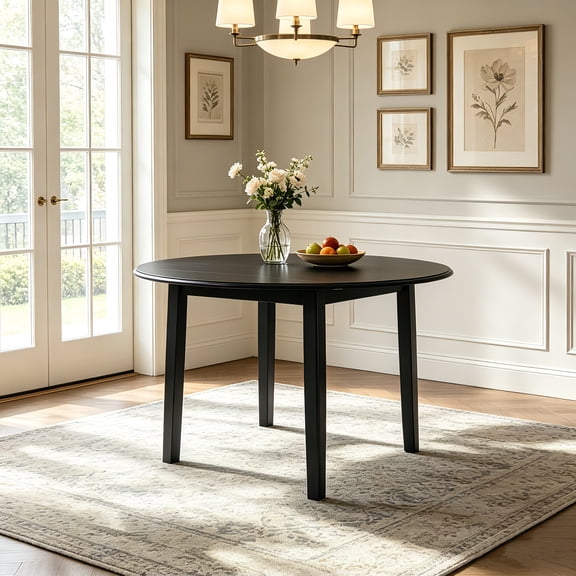 AUU Extendable Round Folding Wood Dining Table for 2-4 People, Adjustable Size Space-Saving Design for Small Apartments and Dining Areas