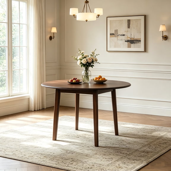 AUU Extendable Round Folding Wood Dining Table for 2-4 People, Adjustable Size Space-Saving Design for Small Apartments and Dining Areas