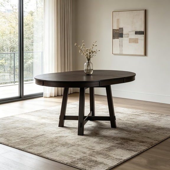 AUU Farmhouse Round Extendable Dining Table, Wood Kitchen Table with 16-Inch Removable Leaf, Espresso Finish