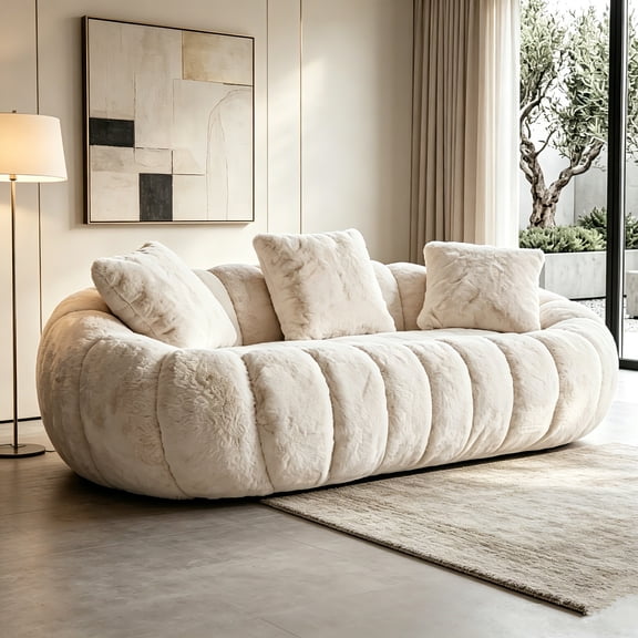 AUU Floral-Shaped Ultra-Soft Faux Fur 2-Seater Sofa – Large Plush Loveseat for Living Room, Cozy Two-Person Couch