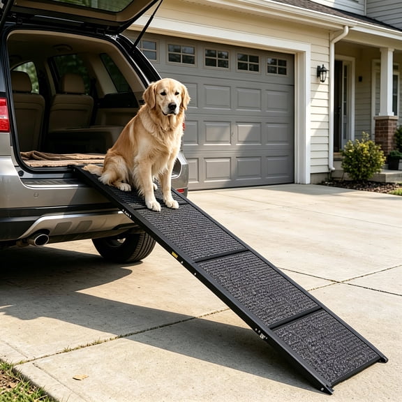 AUU Folding Dog Ramp for Car with Non-Slip Rug Surface Portable Pet Ramp Supports 150 lbs, Wide Stable Design for Medium/Large Dogs, SUV, Truck & Outdoor Travel