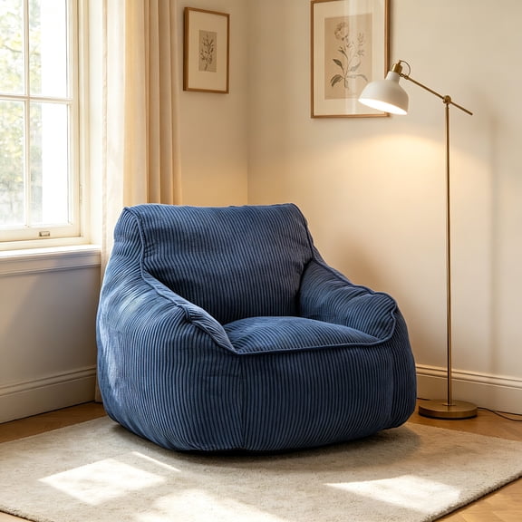 AUU Giant Corduroy Bean Bag Chair Sofa for Adults, Large Lazy Sofa Couch with Armrests and Filler Included for Bedroom or Living Room