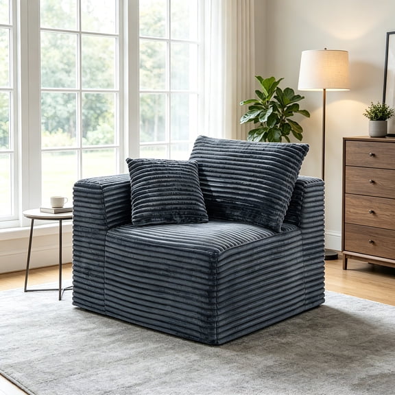 AUU Gray Corduroy Modular Compression Sofa  Legless Floor-Hugging Armless Accent Chair for Living Room, Bedroom, or Small Spaces, No Assembly Required