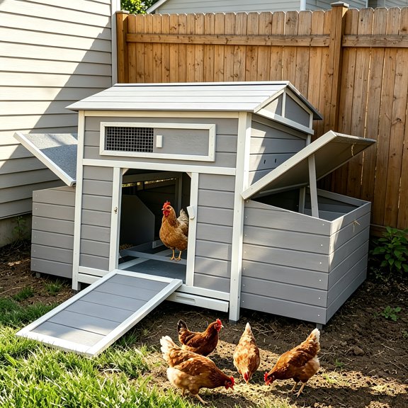 AUU Gray Large Wooden Outdoor Hen House with Attached Run & Nesting Boxes Weatherproof Anti-UV Poultry Cage, Also Suitable as Rabbit Hutch for Backyard Chickens & Small Animals