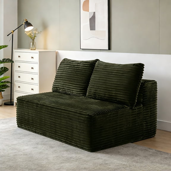 AUU Green 58" Modular 2-Seat Chaise Lounge with Cup Holder Plush Fabric, No Assembly Required, Flexible Left/Right Placement for Living Room, Apartment, or Den (Reversible Configurations)