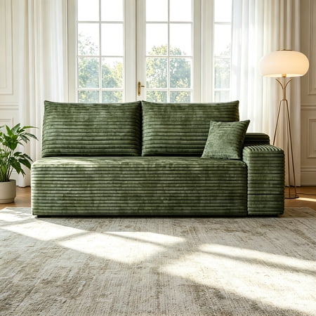 AUU Green Right-Facing 3-Seater Plush Corduroy Modular Sectional Sofa with Chaise Lounge – No Assembly Required