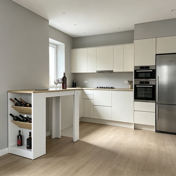 AUU Gunees Kitchen Island with Counter Island Design, White and Pine Finish