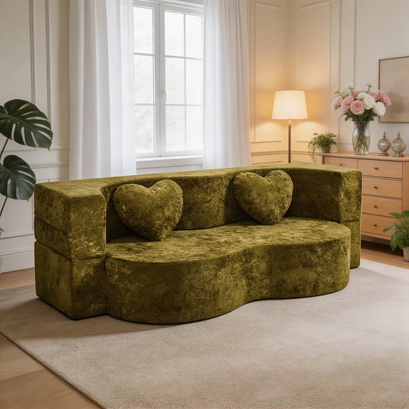 AUU Heart-Shaped 78.7" Convertible Sofa Bed – No Assembly Sponge Couch in a Box with Pillows, Multi-Functional Sleeper for Living Room, Apartment, or Guest Room