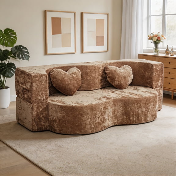 AUU Heart-Shaped 78.7" Convertible Sofa Bed – No Assembly Sponge Couch in a Box with Pillows, Multi-Functional Sleeper for Living Room, Apartment, or Guest Room