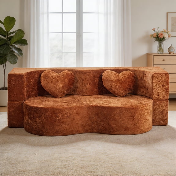 AUU Heart-Shaped 78.7" Convertible Sofa Bed – No Assembly Sponge Couch in a Box with Pillows, Multi-Functional Sleeper for Living Room, Apartment, or Guest Room