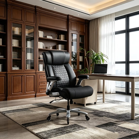 AUU Heavy Duty 500lbs Big and Tall Executive Office Chair, Ergonomic Leather with Adjustable Lumbar Support, Flip-up Armrests, Wider Seat, Breathable, Quiet Rubber Wheels