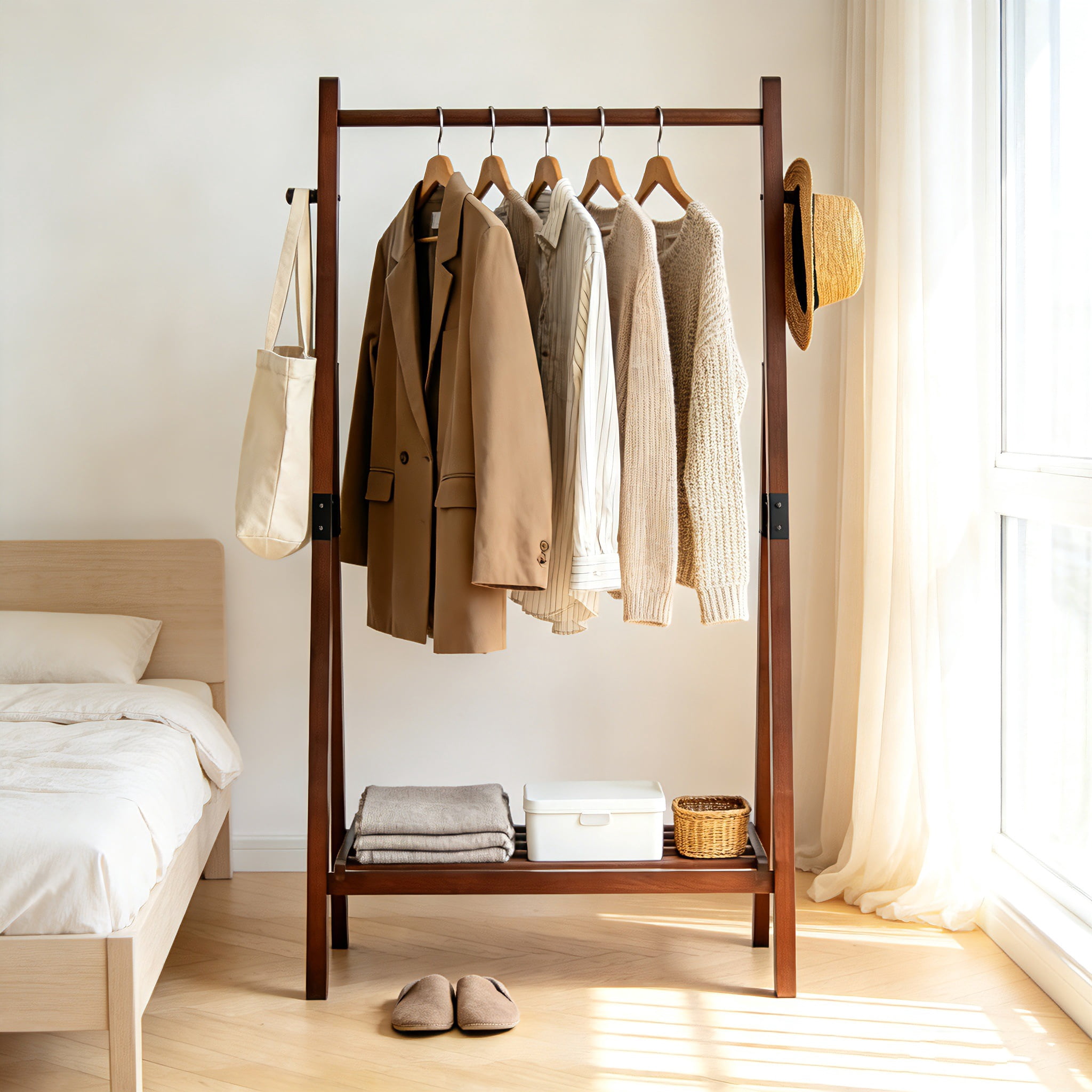 AUU Heavy-Duty Solid Wood A-Shaped Freestanding Clothes Rack with ...
