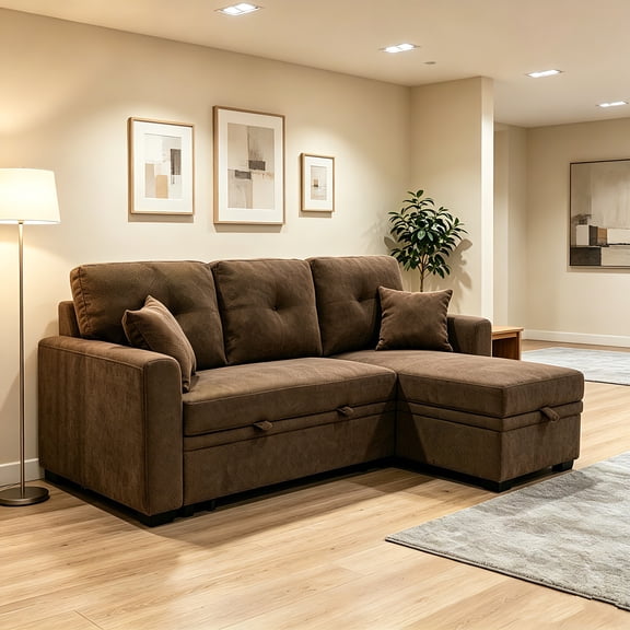 AUU L-Shape Convertible Sleeper Sectional Sofa with Pull-Out Bed, Reversible Chaise & Hidden Storage – Space-Saving Couch for Small Living Rooms, Apartments, or Guest Spaces
