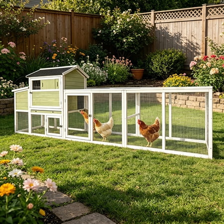 AUU Large Wooden Outdoor Chicken Coop with Run & Nesting Box – Waterproof Anti-UV Hen House, Poultry Cage, Also Suitable as Rabbit Hutch for Backyard
