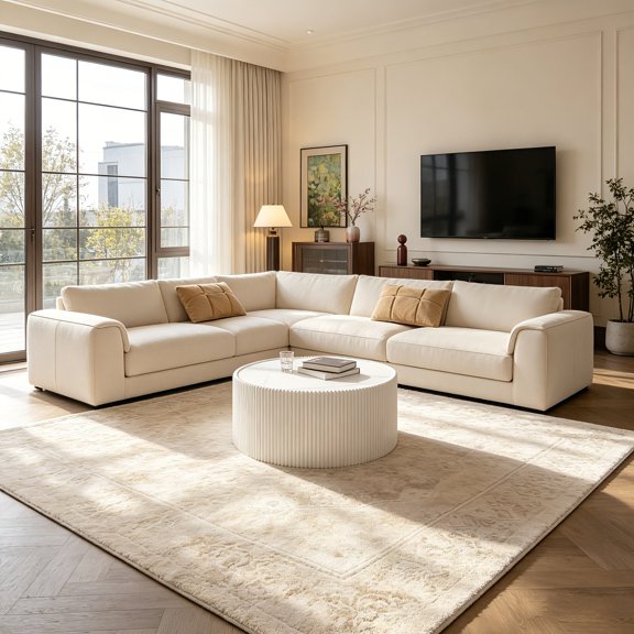 AUU Light Sintered Stone Top Cylinder Shape Leather Coffee Table, Modern Sofa Table with Unique Gold Pattern for Living Room