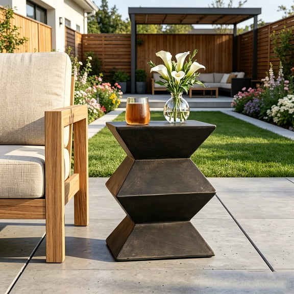 AUU Lightweight Concrete MGO Outdoor End Table Weather-Resistant Side Table for Patio, Garden, or Deck