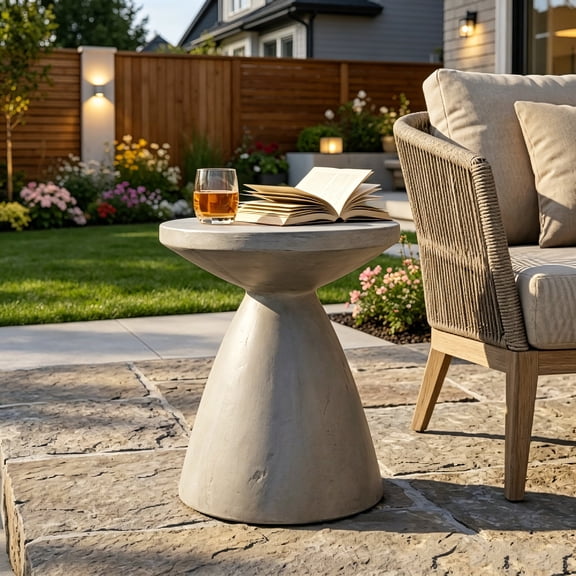 AUU Lightweight Concrete Outdoor Side Table Durable Patio Accent Table for Garden, Deck, or Balcony