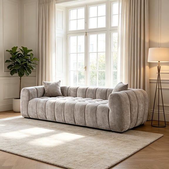 AUU Marshmallow Cloud Compressed Sofa – 102.7" Oversized with Two Cushions, Modern Soft Boucle Upholstered Couch for Living Room or Apartment