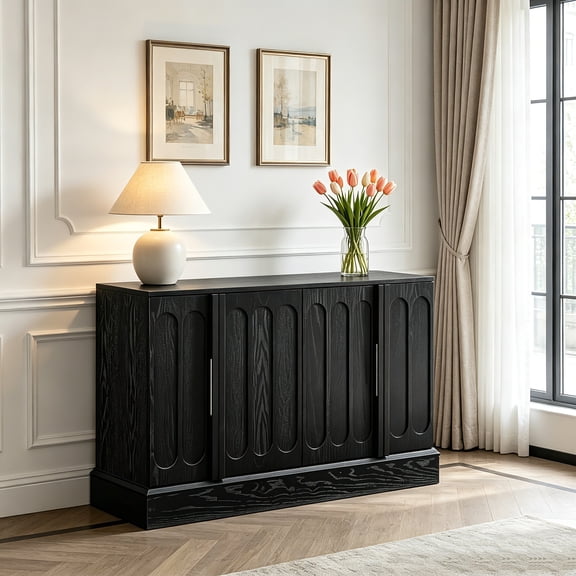 AUU Mid-Century Modern Fluted Buffet Sideboard with Adjustable Shelves and Sturdy Base – Storage Cabinet for Living Room, Entryway, Hallway, Dining Room, or Kitchen