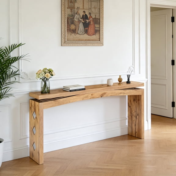 AUU Minimalist Floating Crossbeam Console Table with Geometric Inlay Design Ultra-Slim Space-Saving Entryway Sofa Table, Versatile Hallway Accent or Bedroom Bench for Modern, Log-Style