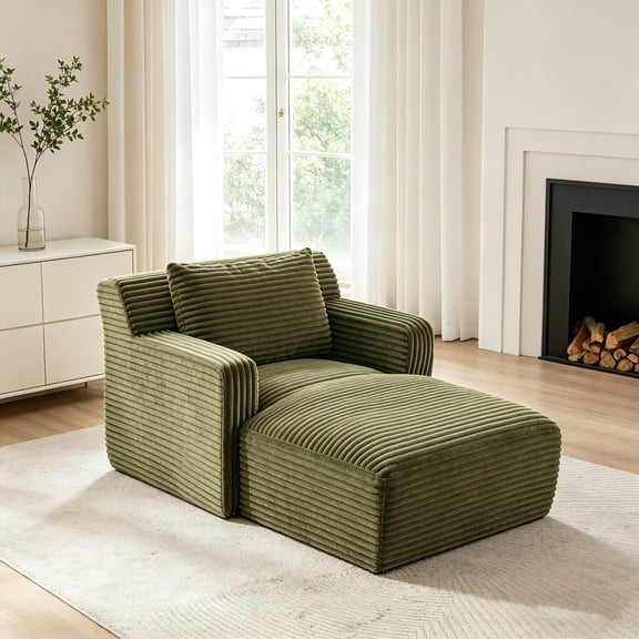 AUU Modern Corduroy Single Chaise Sofa, No Assembly Required, Sleeper for Living Room Office Apartment