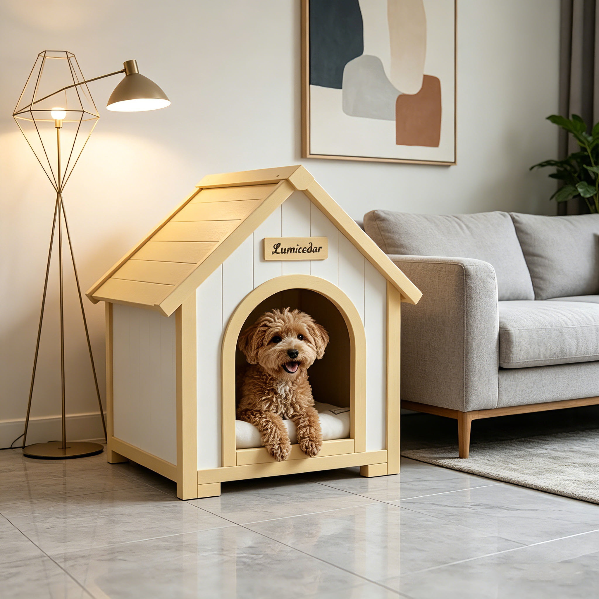 AUU Modern Indoor Wooden Pet House with EVA Cushion – Solid Cedar Small Dog & Cat House