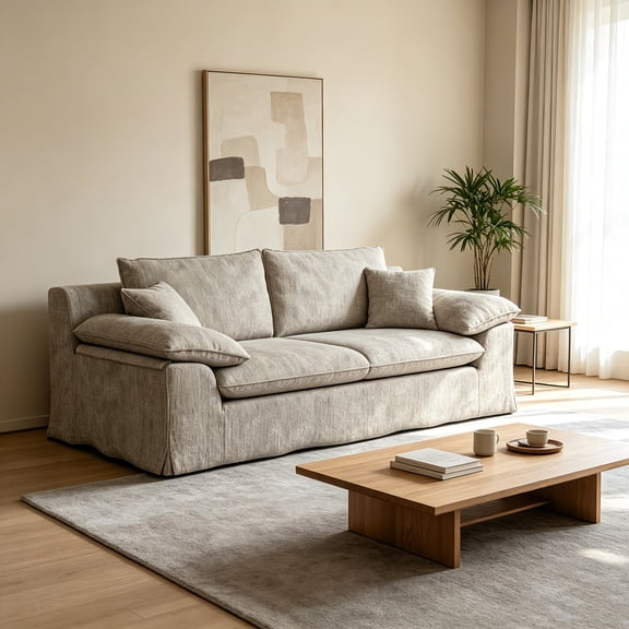 AUU Modern Linen Compression Loveseat Sofa with Removable Washable Cover – Deep Seat High-Density Foam Couch, No Assembly Required, Space-Saving for Living Room or Apartment