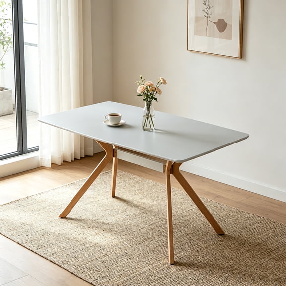 AUU Modern Minimalist Dining Table, MDF Anti-Scratch Top with Metal Shelf and Metal Heat Transfer Legs, Leveling Feet, White for Dining Room, Kitchen, Office